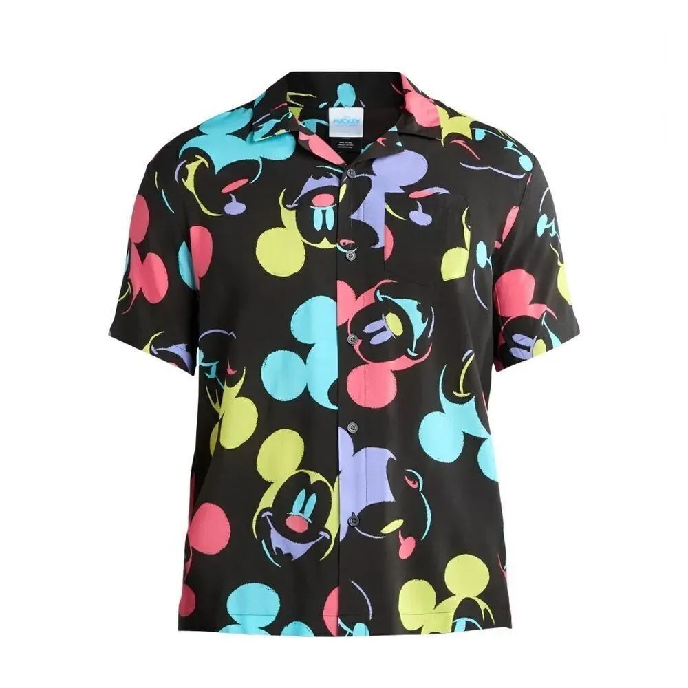 Men’s Mickey Mouse Heads Color Graphic Hawaiian Resort Shirt Size L - Picture 3 of 8